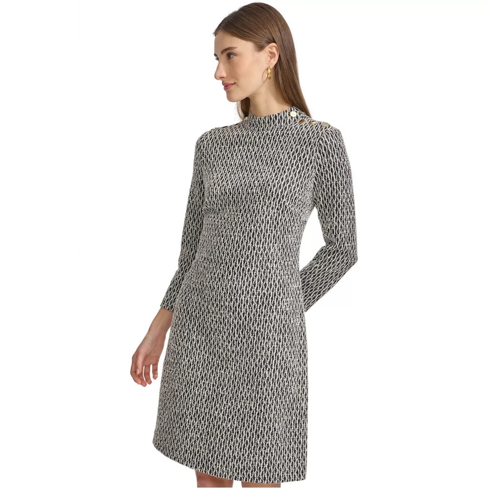 Andrew Marc Gray Ribbed Sheath Dress Mock Neck
